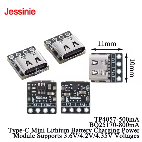 10Pcs/1pc DC 5V 4.2V Type-C 18650 Mini Lithium Battery Charger Board TP4057 500mA BQ25170 800mA Char