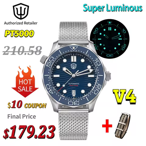 Watchdives WD007 V4 Black Automatic Mechanical Watch PT5000 007 NTTD 42mm Sapphire Mirror Luminous 2