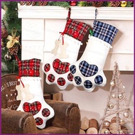 Dog Paws Christmas Socks Plaid Bone Socks gift bags party decoration Christmas Tree Hanging Ornament pendant