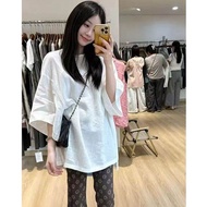 Summer Office Look White 7/8 Sleeve T-shirt Floral Flared Pants Casual Suit