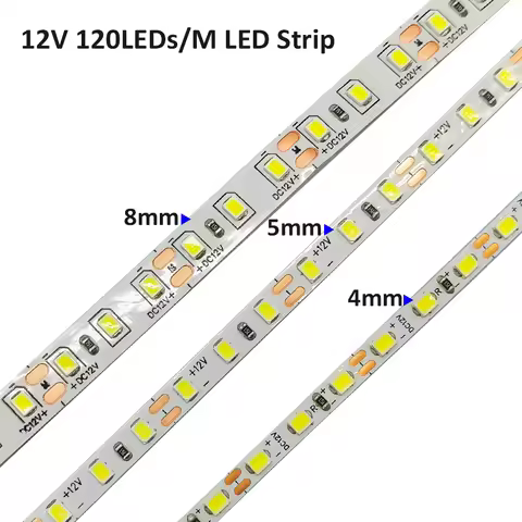 12V 5m LED Strip Light SMD 2835 5mm 8mm LED Tape Stripe Ribbon Flexible Indoor Home Decoration Light