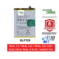 REAL C3 / REAL C11 / REAL C21 C21Y 2020 2021/ REAL 5 5i 5S / NARZO 50I BATTERY BLP729
