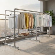 Rust-Resistant Rolling Double-Bar Garment Rack Heavy-Duty Double Rod Rolling Garment Rack Multi-Func