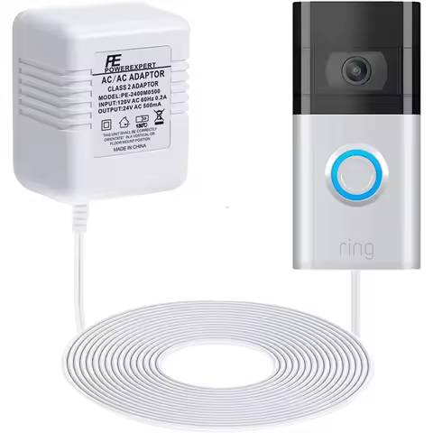 【Lowest-Price!】16.4Ft C Wire Power Supply,For Ring Video Doorbell, 24V Doorbell Transformer Adapter 