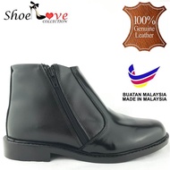 [READY STOCK] KASUT KULIT KILAT PDRM POLIS (KULIT LEMBU) / MEN LEATHER BOOT DOUBLE ZIP / KASUT POTONG