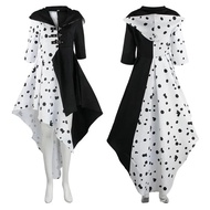 ZH【 Ready Stock】Anime Cruella cosplay costume dress set with gloves cloak Halloween carnival set adu