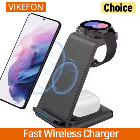 VIKEFON 3 in 1 15W Travel Wireless Charger For Samsung Galaxy S23 Watch 6 pro/5/4/3 Active Buds Pro 