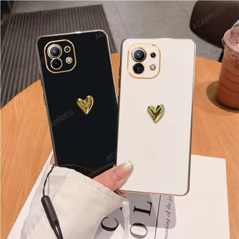 3D Gold Heart Plating Silicone Soft Case For Xiaomi Mi 11 Lite 4G 5G NE 11T Pro Ultra 10 9 10s Cover
