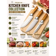 3-Layer Anti-Rust Japanese Butcher Knife, 5CR15MOV Stainless Steel, Solid Ironwood Handle