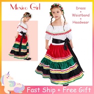 Traditional Folk Mexico Dress For Kids Girl Day of the Dead Girls Halloween Costume Mexican Carnival