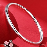 Pure Silver999.9Smooth Silver Bracelet Closed Circle Simple Women's Solid Silver Thin Circle Bracele