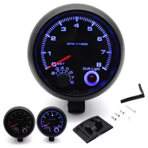 3.75'' Car Universal Black Tachometer Gauge Blue Inter Shift light 0-8000 RPM Tachometer