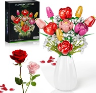 Flower Bouquet Building Set Rose Tulips Flower Bouquet Building Kit Roses Artificial Flowers Botanic
