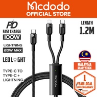 Mcdodo 100W PD 2 in 1 Type-C to Type-C + Lightning Cable 1.2M CA878