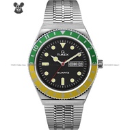 TIMEX TW2U61000 Unisex Analog Watch Q Timex Reissue 38mm Day Date Quartz SS Bracelet Black Green Yel