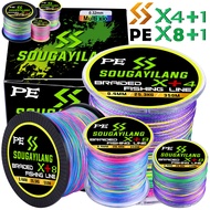 Sougayilang 150m-550m PE Braided Multicolor Fishing Line X+4 and X+8 Strand 12.3LB-58.4LB Multifilam