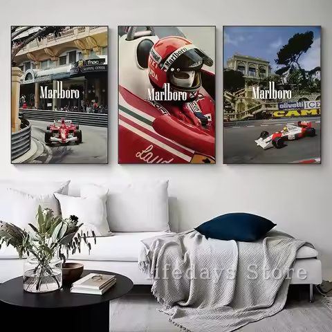 Canvas Painting Vintage Monaco Modern Fashion Racing Sports Car Photo Poster Print Wall Art For Room