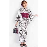 Grl Exported to Japan Cotton Kimono Yukata Black White Leaves