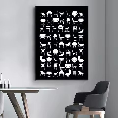 Chair Poster - History of Chairs - Retro Chairs - Furniture Art - Chair silhouettes - Iconic chairs 