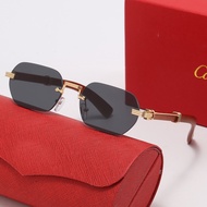 Cartier frameless sunglasses for men and women imitation wood grain anti-blue light glasses UV400