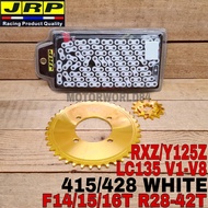 JRP SPROCKET SET YAMAHA LC135 V1-V8 RXZ Y125Z RANTAI 415 428 WHITE CHAIN GOLD STEEL Y125Z RXZ Y110 Y
