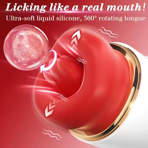 Female Rose Sucking Tongue Licking Masturbator, 10 Frequency Vibration Swing, Pinch and 1-Frequency 
