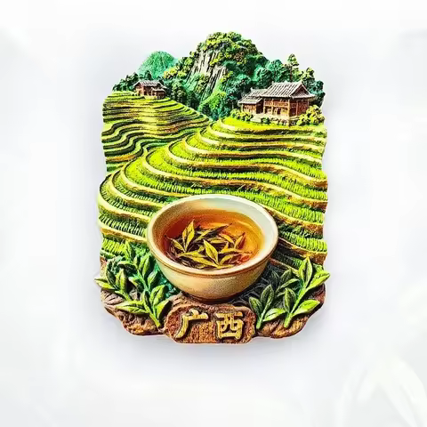 Guangxi Longji Tea Terraces Fridge Magnet - 3D Landscape Souvenir Yao Ethnic Culture Decor Unique Ch