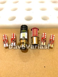 Paket Combo Komplit 1 Lampu Depan Led 12 Mata H6 + 1 Lampu Stop Rem Running 30 mata + 4 Pcs Lampu Se