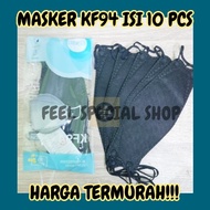 Masker KF94 Warna Hitam Putih 4 Play 1 Pack isi 10 Pcs