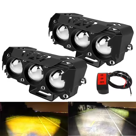 3 Lens Super bright light motorcycle Headlights led Lens spotlight Moto Fog lamp motorcycle High low