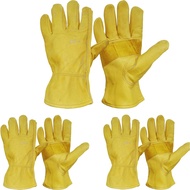 3 Pairs Leather Work Gloves For Men Cowhide Working Gloves Abrasion Resistant Driver Gloves