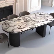 Light luxury marble dining table for small household use cream style semi-circular simple dining table
