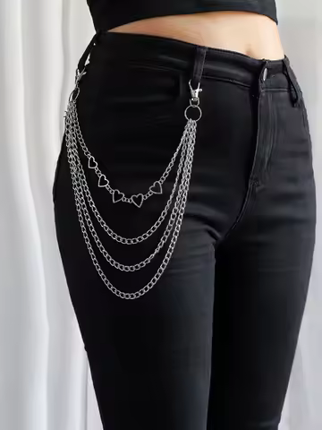 Y2K Style Pants Chain Woman Heart Pocket Chain Belt Trousers Jeans Chain Jewelry Punk Accessories
