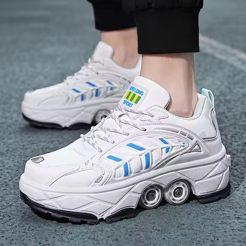 Unisex Roller Skates Large Four-Wheel Retractable Detachable Brake Deformation Shoes Comfort Lace Up