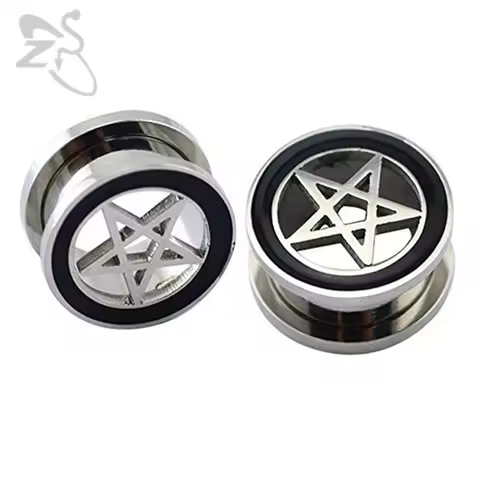 1 Pair Stainless Steel Double Flared Ear Tunnel Flesh Plugs Earrings Orelha Pentagram Star Gauges Ea