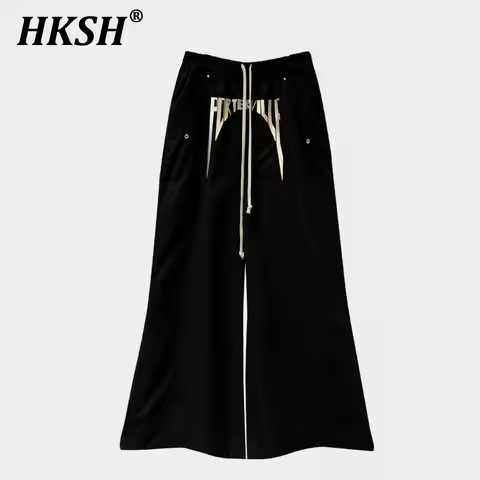 HKSH Spring New Men Streetwear American Vintage Dark Wide Leg Cargo Pants Embroidered Trend Drawstri