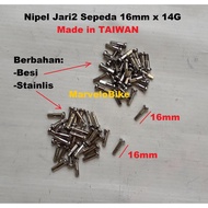 Bicycle Finger Nipple Bicycle Finger Nut 16mm x 14G Stainless Steel Made in Taiwan Bicycle Accessori