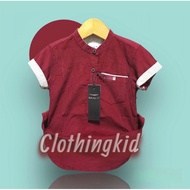 KEMEJA Kurta Boys 6 Not - 13 Years Plain MAROON Short Sleeve by Dannis/Children's Shirt-Broken Child