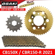 Honda CB150X / CBR150-R New Model Osaki Lucky Gold Chain & Sprocket Set [Made Thailand]