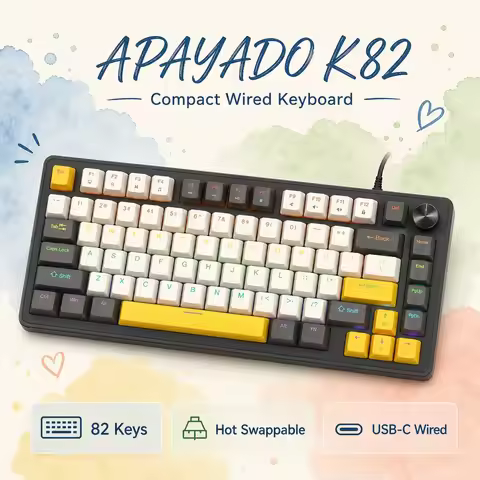 APAYADO K82 Mechanical Keyboard USB Detachable Wired Connection Dual Switch Options Full N-Key Rollo