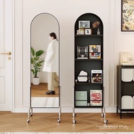 Rotating Magazine Rack Full-length Mirror Floor-standing Removable Antique Bookshelf Storage Dressin