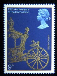 英國紀念票-1977年英國慶祝女皇登基銀禧Silver Jubilee皇家馬車紀念郵票