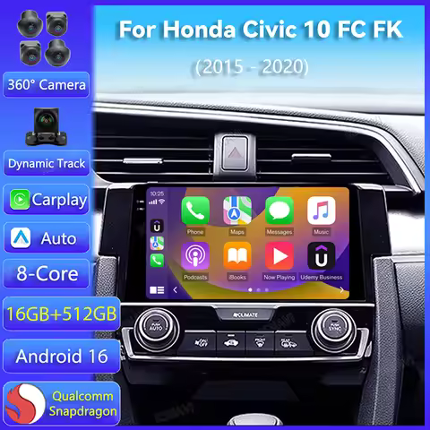 Android 16 Car Radio For Honda Civic 10 FC FK 2015 - 2020 Carplay Auto GPS Navigation 2Din Video Pla