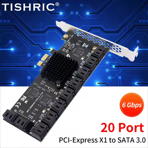 TISHRIC PCI-E Sata Adapter 1X PCIE Sata PCI Express Expansion Card 20 Ports X1 X16 PCI Sata Controll