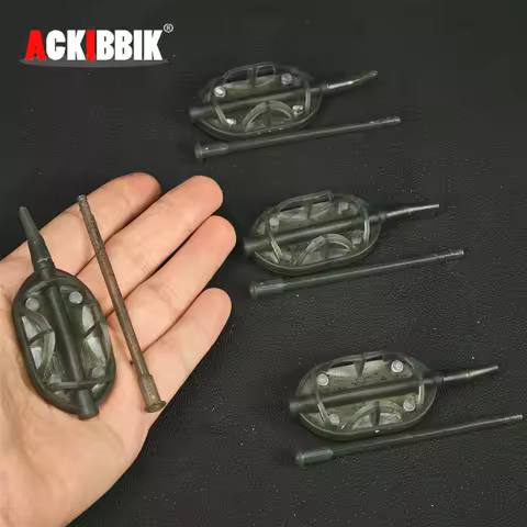 Ackibbik 1pc Carp Fishing Bait Feeder Method Thrower Tool Inline Method Feeder Cage Sinker Trap Carp