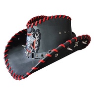 騎士骷髏引擎貼飾 黑皮革牛仔帽