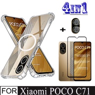 ✅4In1 POCO C71 Case Magnetic Sticker Shockproof Phone Case for POCO C 71 C7 1 C75 C61 C65 Tempered G