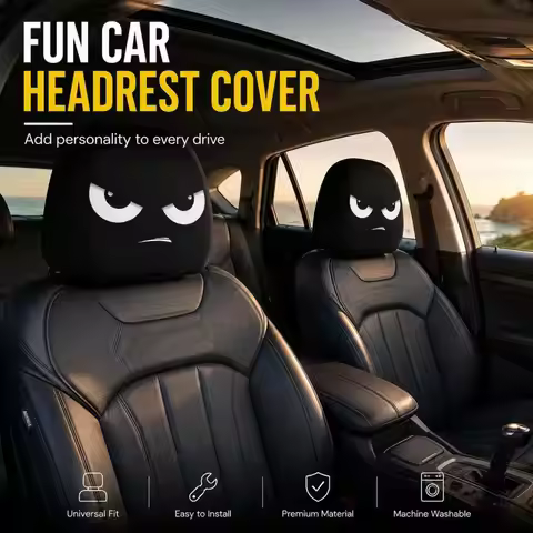 2PCS Angry Grumpy Face Car Headrest Covers, Universal Elastic Funny Cartoon Car Seat Head Rest Prote