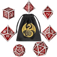 DND Metal Dragon Dice Set, 7-Piece Polyhedral Metal Dice, RPG, MTG, Role Playing Board Game Accessor