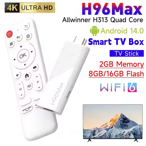H96 Max H313 TV Stick Android 14 Mini Smart TV Box Allwinner H313 WIFI6 4K HD 2GB 16GB Set Top Box W